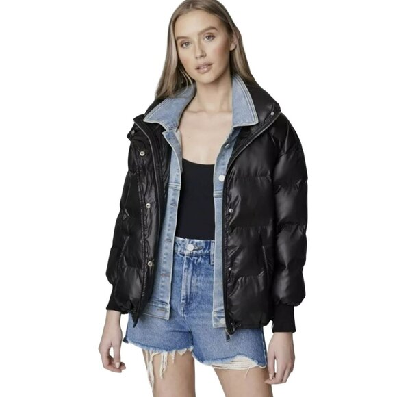 Blank NYC Layered Oversized Run the Show Denim Puffer Coat Jacket Sz XS NWT - Picture 1 of 10